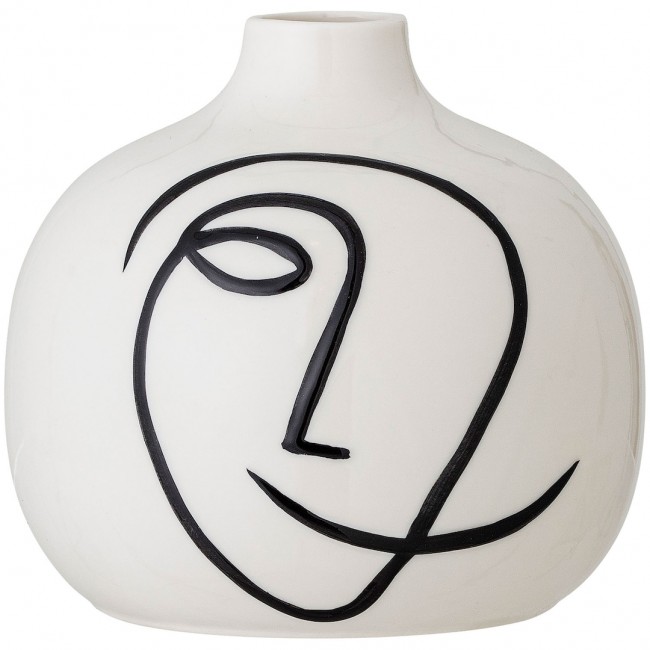 블루밍빌 화병 꽃병 스톤웨어 화이트 14 5x13 5 cm Bloomingville Vase Stoneware White 14 5x13 5 cm 01056
