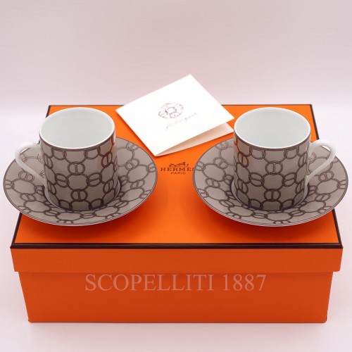 에르메스 Set of 2 커피잔S and 소서 Fil d’argent Gris Hermes Set of 2 Coffee cups and saucers Fil d’argent Gris 00178
