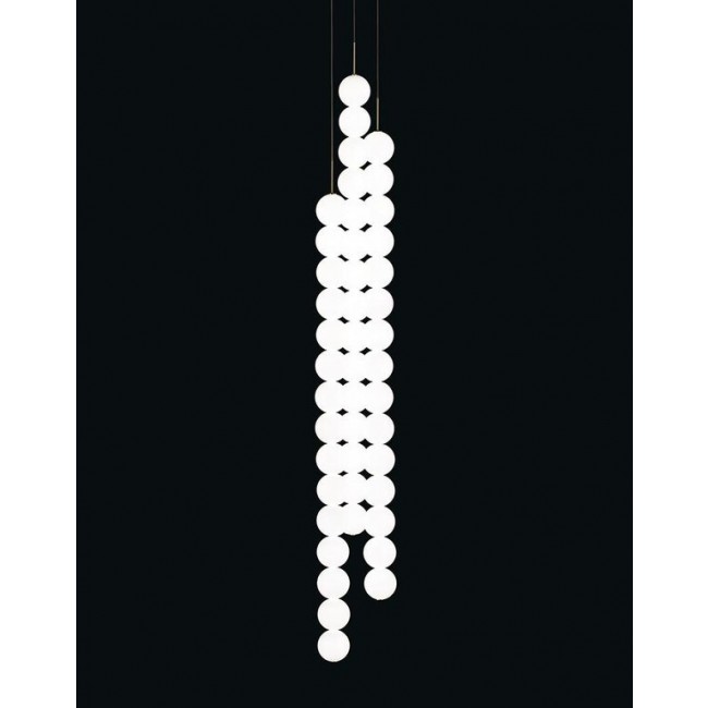 테르자니 Abacus 3 펜던트S of 15 스피어S on a 로즈TTE DALI dim 화이트 / 브라스 Terzani Abacus 3 pendants of 15 spheres on a rosette  DALI dim White / Brass 19625