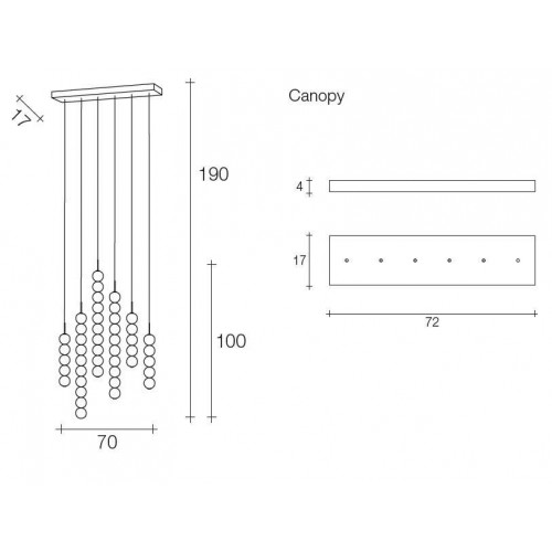 테르자니 Abacus 직사각형 캐노피 with 3x5 + 3x10 펜던트S 100KΩ/0/1-10V/PUSH/DALI dim 화이트 / 브라스 Terzani Abacus rectangular canopy with 3x5 + 3x10 pendants  100KΩ/0/1-10V/PUSH/DALI dim White / Brass 16166