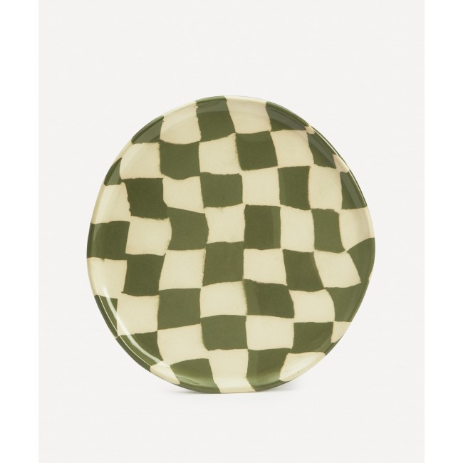 헨리 홀랜드 스튜디오 그린 and 화이트 Checkerboard 디너접시 Henry Holland Studio Green and White Checkerboard Dinner Plate 00061