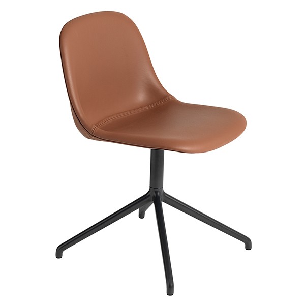 MUUTO 무토 Fiber 사이드 의자 swivel base 코냑 leather - 블랙 MU23415-BLCK-COGNC