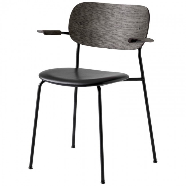 MENU Co 체어 의자 위드 암레스트 블랙 오크 - 블랙 래더 MENU Co Chair with armrests  black oak - black leather 02520