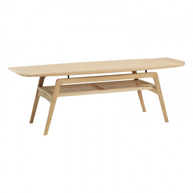 WARM NORDIC 웜 노르딕 Surfboard coffee 테이블 with shelf 화이트 oiled oak - 프렌치 cane WA2807021