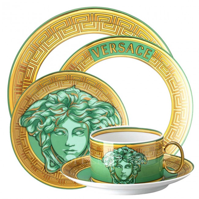 베르사체 New 메두사 Amplified 그린 Coin 5 피스 P레이스 Setting Versace New Medusa Amplified Green Coin 5 Piece place Setting 02078
