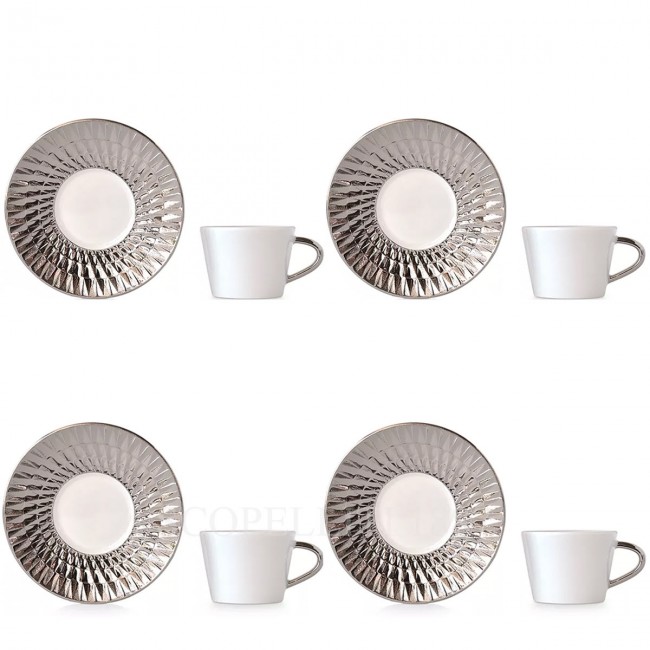 BERNARDAUD 4세트 구성 에스프레소 컵S and 소서 Twist Platinum Bernardaud Set of four Espresso Cups and Saucers Twist Platinum 01657