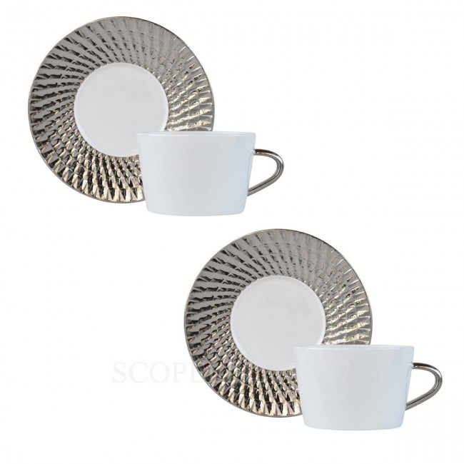 BERNARDAUD 2세트 구성 Tea Cups and 소서 Twist Platinum Bernardaud Set of two Tea Cups and Saucers Twist Platinum 01656