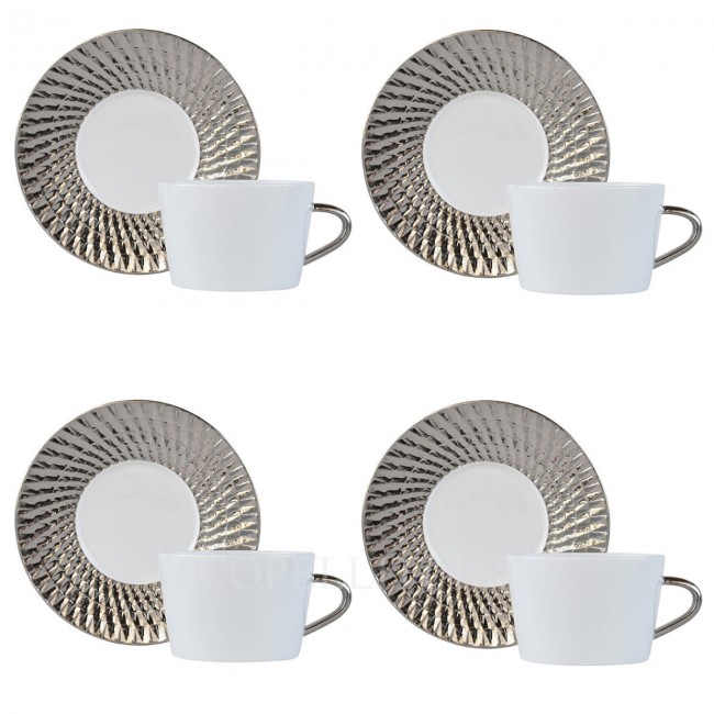 BERNARDAUD 4세트 구성 Tea Cups and 소서 Twist Platinum Bernardaud Set of four Tea Cups and Saucers Twist Platinum 01655