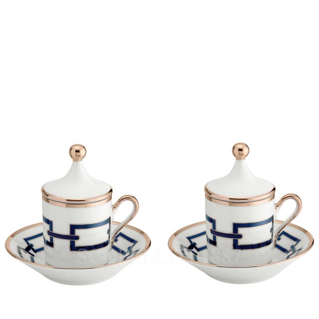 GINORI 1735 Ginori Gift Set of 2 커피잔S with Lid Catene 블루 Ginori 1735 Ginori Gift Set of 2 Coffee Cups with Lid Catene Blue 01042