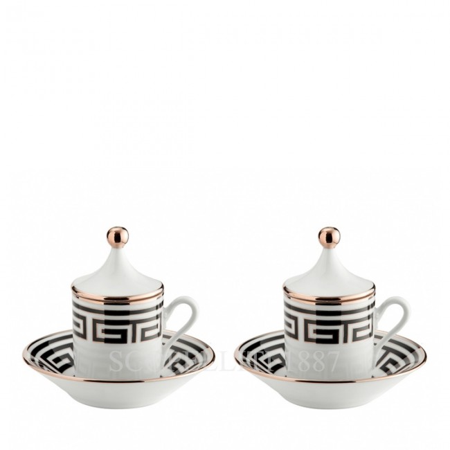 GINORI 1735 Gift Set of 2 커피잔S with Lid Labirinto 블랙 Ginori 1735 Gift Set of 2 Coffee Cups with Lid Labirinto Black 01040