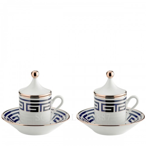 GINORI 1735 Gift Set of 2 커피잔S with Lid Labirinto 블루 Ginori 1735 Gift Set of 2 Coffee Cups with Lid Labirinto Blue 01020