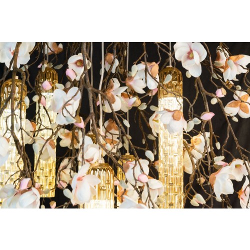 브이지NEWTREND 라지 Round 플라워 Power 핑크-CREAM Magnolia 샹들리에 with 24k 골드 Pipes fro. Italy 18390