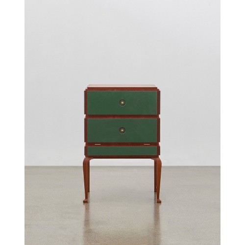 PH Furniture & Pianos Small Drawer Chest with Wooden Legs 마호가니 Veneer 그린 레더 Ash Drawers 14624