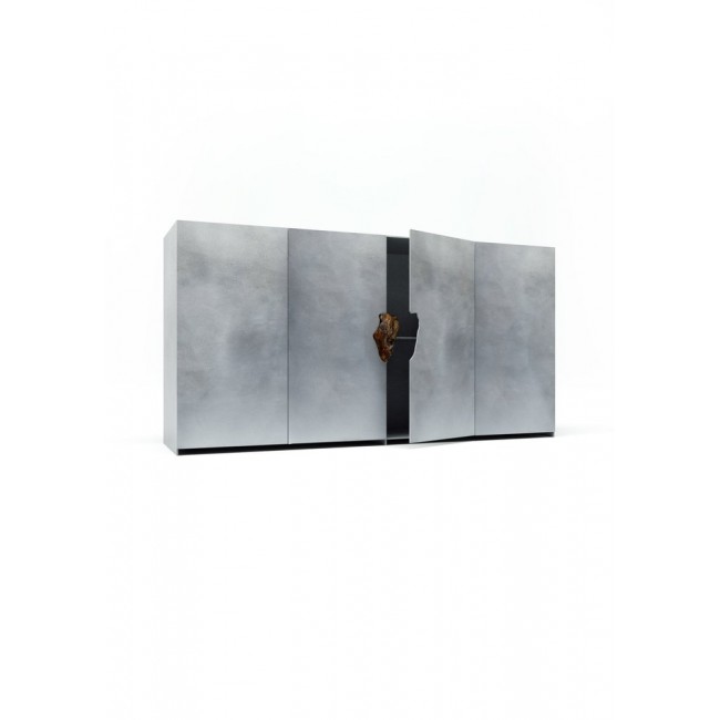Pierre De Valck Long Oxidized and Waxed 알루미늄 Cabinet with Petrified Wood Stone by 14174