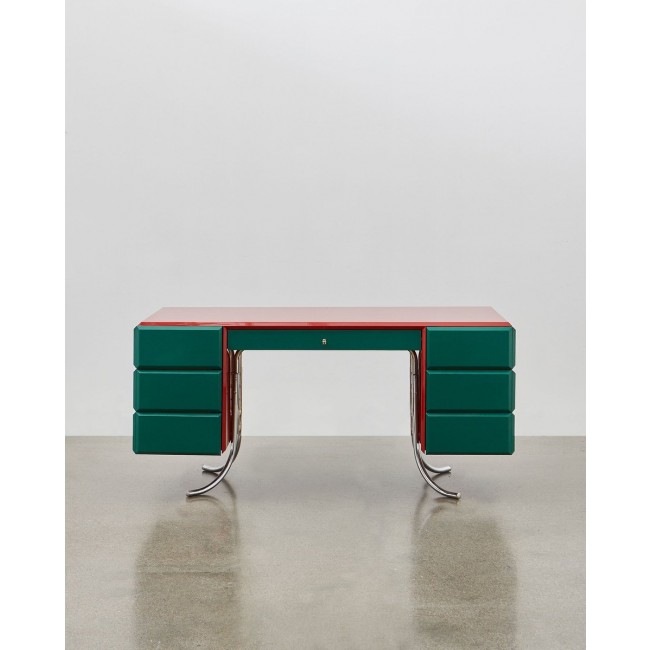 PH Furniture & Pianos Office Desk 크롬 Red Painted Polished 사틴 Matte Drawers 그린 레더 13262