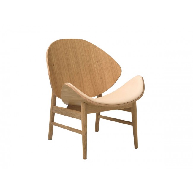 웜 노르딕 The 오렌지 라운지체어 - Seat Upholstered 레더 화이트 오일 오크 프레임 Warm Nordic Orange Lounge Chair Leather White Oiled Oak Frame 00755