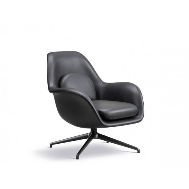 프레데리시아 Swoon Petit 라운지체어 with 스위블 Base - 레더 블랙 알루미늄 베이스 Fredericia Lounge Chair Swivel Leather Black Aluminium 00678