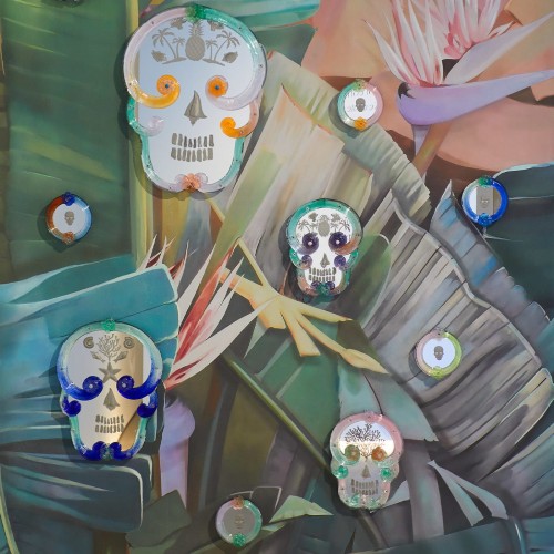 Ongaro & Fuga 그린 and 퍼플 Small Pop Skull 거울 By Bradley Theodore 16363