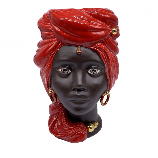 DD Ceramiche Siciliane Lady Red 골드 Anubi Moors Head 화병 꽃병 14709