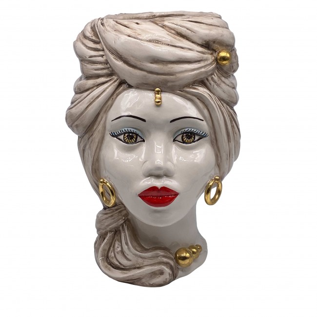 DD Ceramiche Siciliane Lady Beige 골드 Anubi Moors Head 화병 꽃병 14703