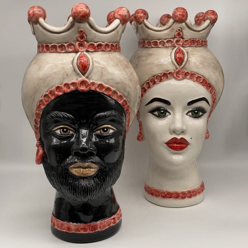 DD Ceramiche Siciliane Luis Giant Lady Red 스피어S Moors Head 화병 꽃병 14616