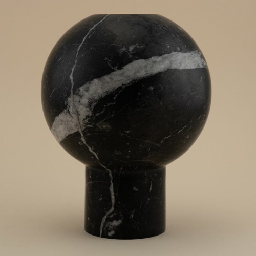 Carrara Home Design 블랙 Marquina Marble Ball Minimal 화병 꽃병 13614
