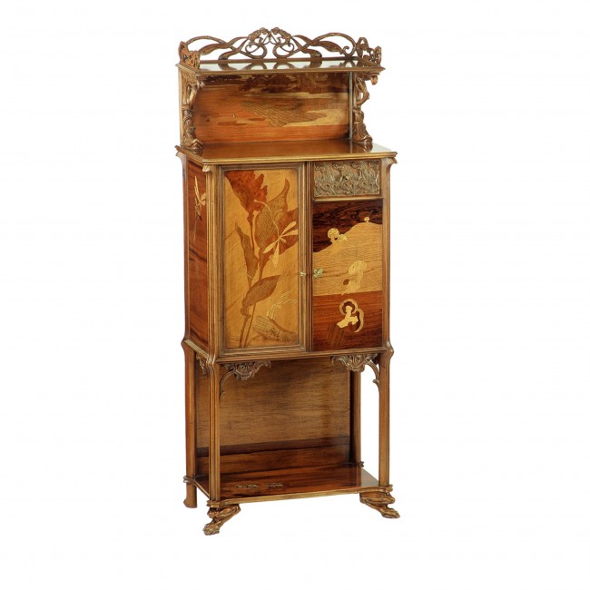 Cugini Lanzani 프렌치 Art Nouveau-Style Inlaid Cabinet by Emile Galle 07201