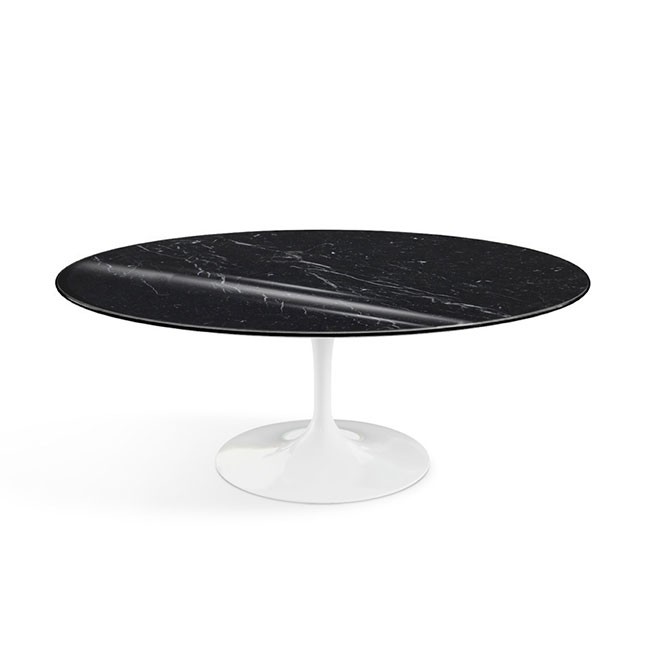 놀 사리넨 커피 테이블 (107x70 타원형) - 화이트 베이스 & 네로 마르퀴나 마블 (유광) 00485