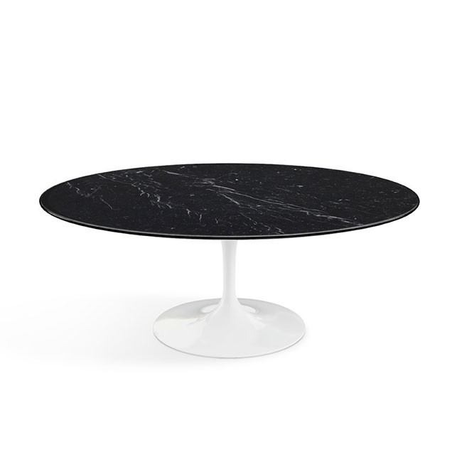 놀 사리넨 커피 테이블 (107x70 타원형) - 화이트 베이스 & 네로 마르퀴나 마블 (무광) 00484