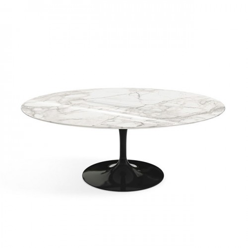 놀 사리넨 커피 테이블 (107x70 타원형) - 블랙 베이스 & 칼라카타 마블 (유광) 00467